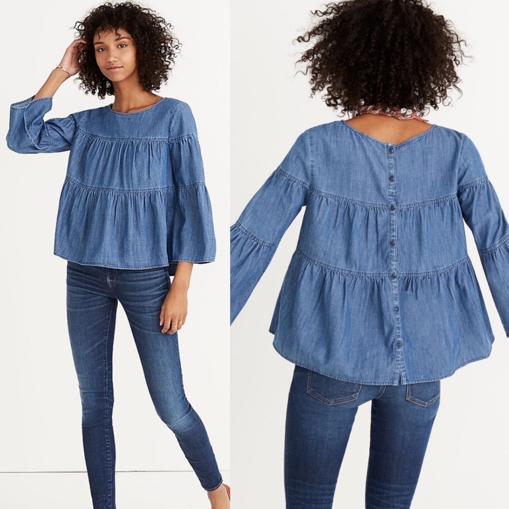 Madewell Blue Tiered Blouse